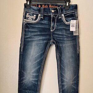 Rock Revival Barrey Embroidered Easy Ankle Crop Skinny Dark Blue Jeans Size 25